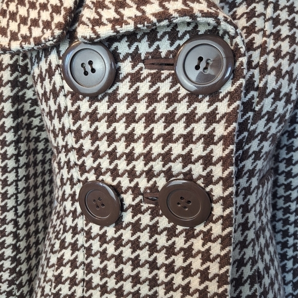 VINTAGE Mile End women's wool coat jacket houndstooth brown & white size S - Picture 6 of 16